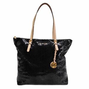 Michael Michael Kors Womens Embossed Python Zipped Tote Handbag Black NEW
